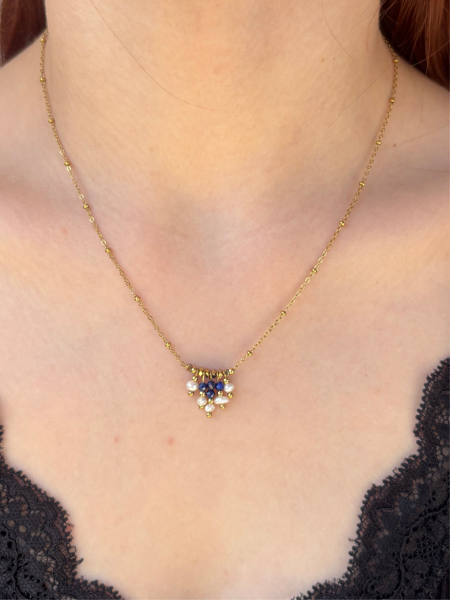 Collier Perles Bleues