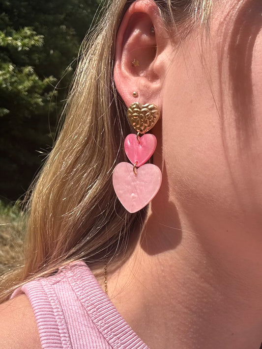 Boucles d’Oreilles Cœurs Rose