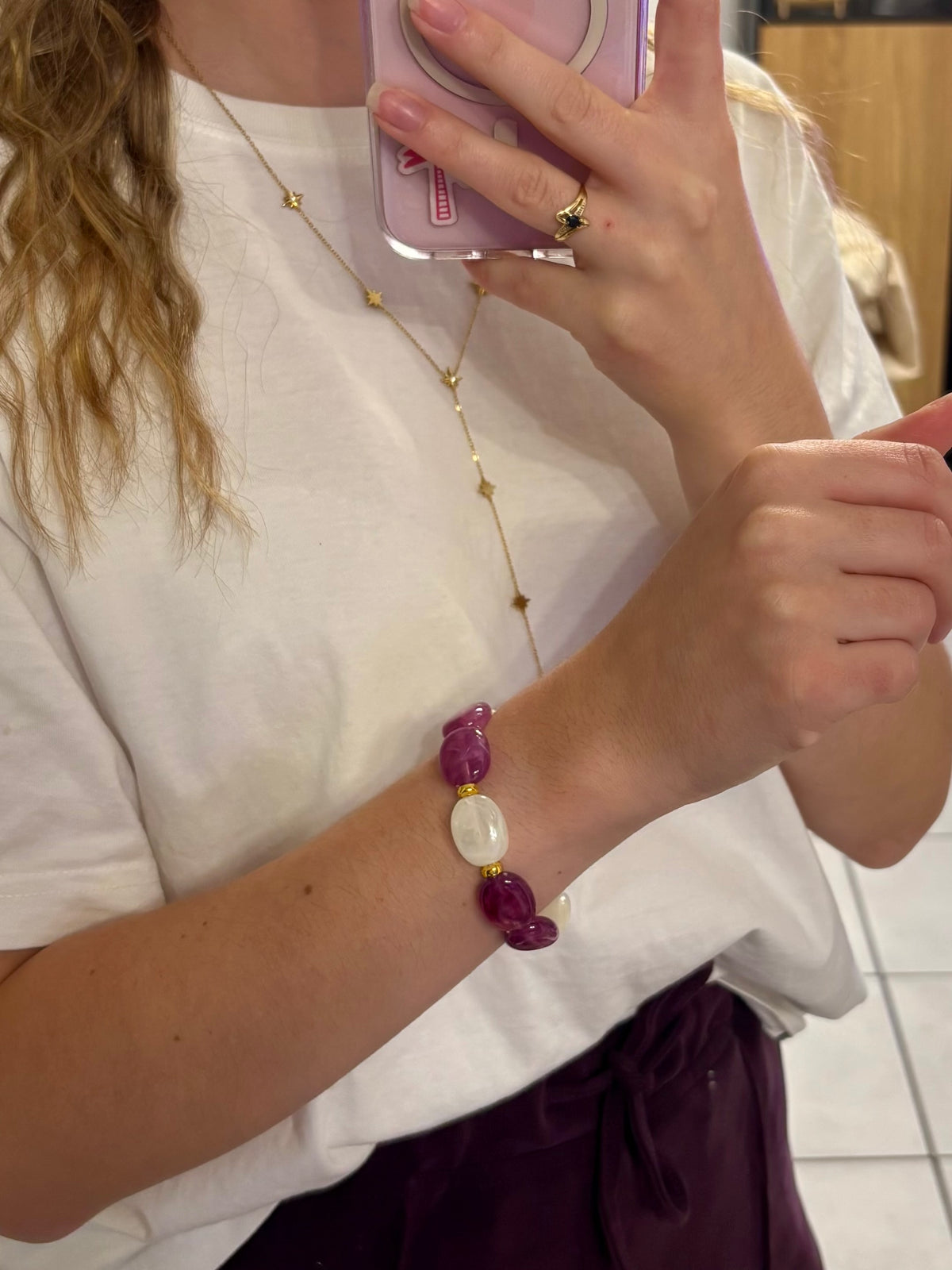 Bracelet à grosses perles - Prune & Nacré