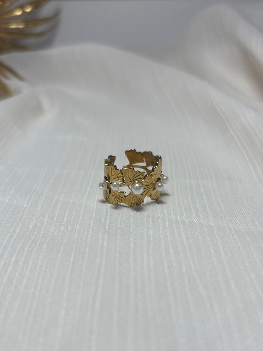 Bague Feuille Perlée