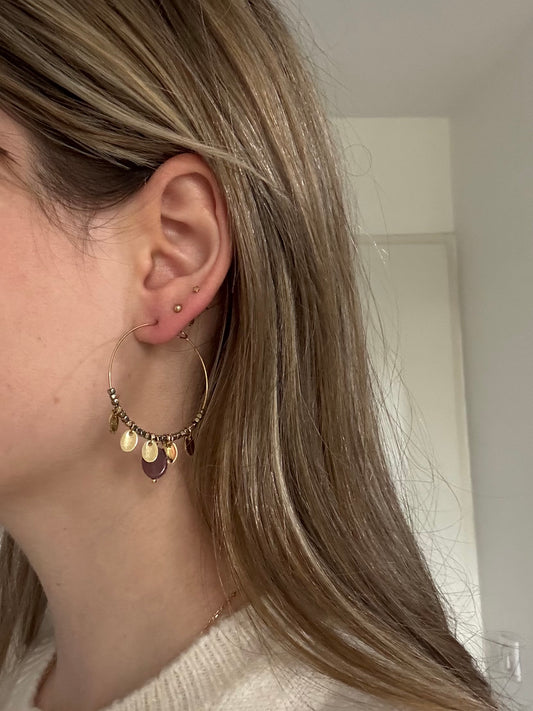 Boucles d'Oreilles Créoles Perles Bordeaux