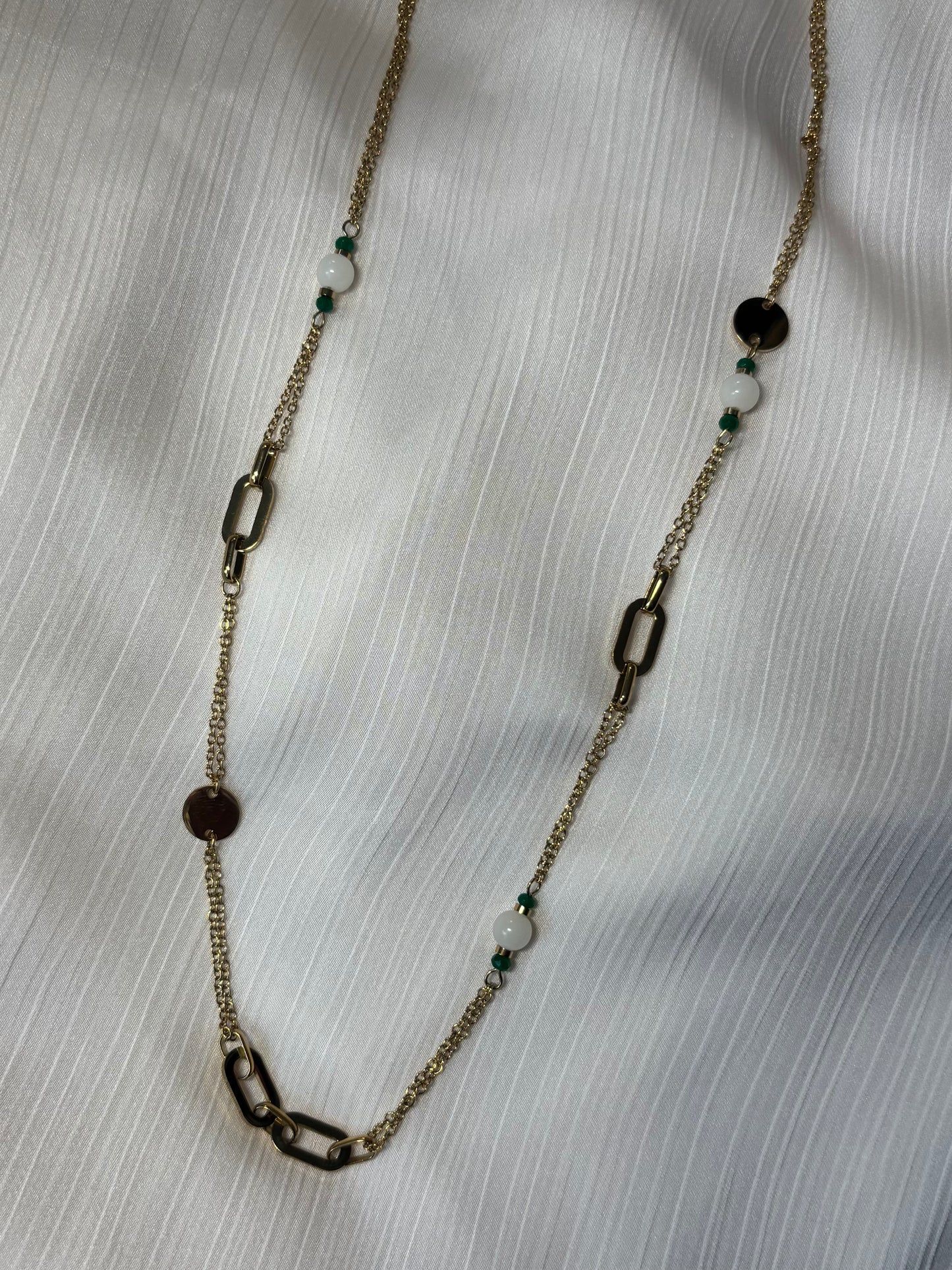 Sautoir Perles Vertes et Nacrées