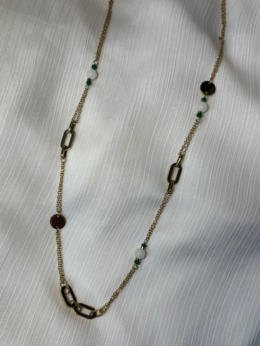 Sautoir Perles Vertes et Nacrées