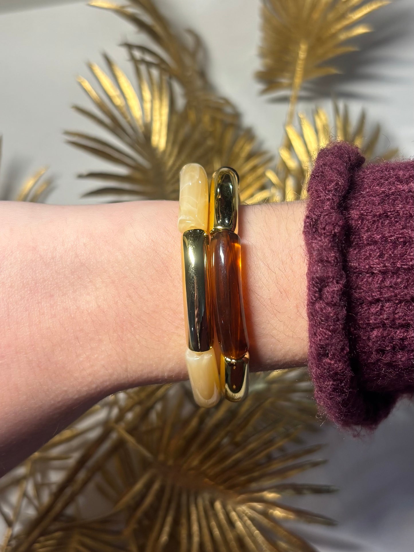 Duo de Bracelets Éclat Nomade – Ivoire & Écaille Dorée