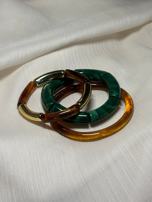 Trio de Bracelets Résine Émeraude & Ambre