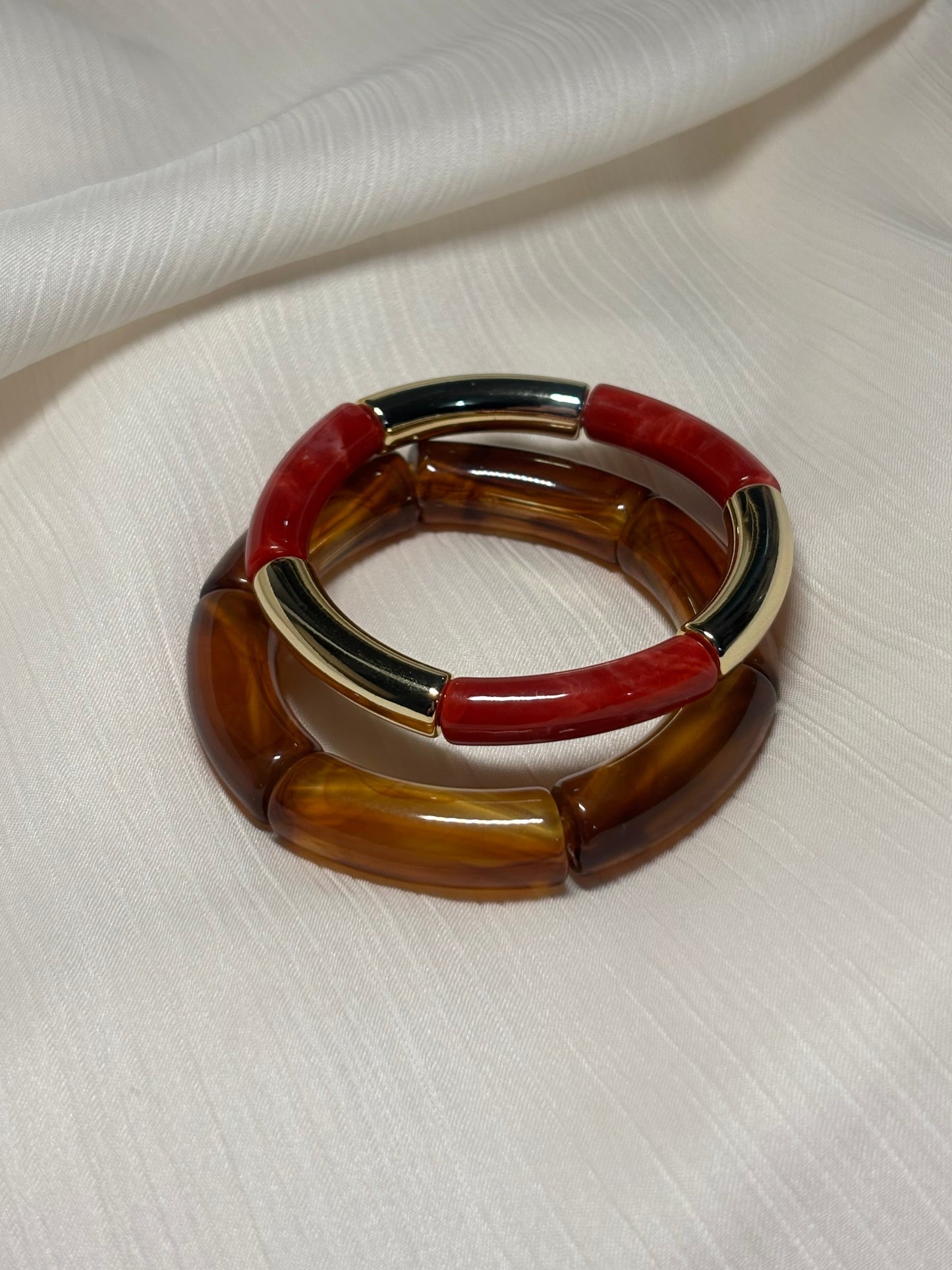 Duo de Bracelets Résine Rouge & Ambre