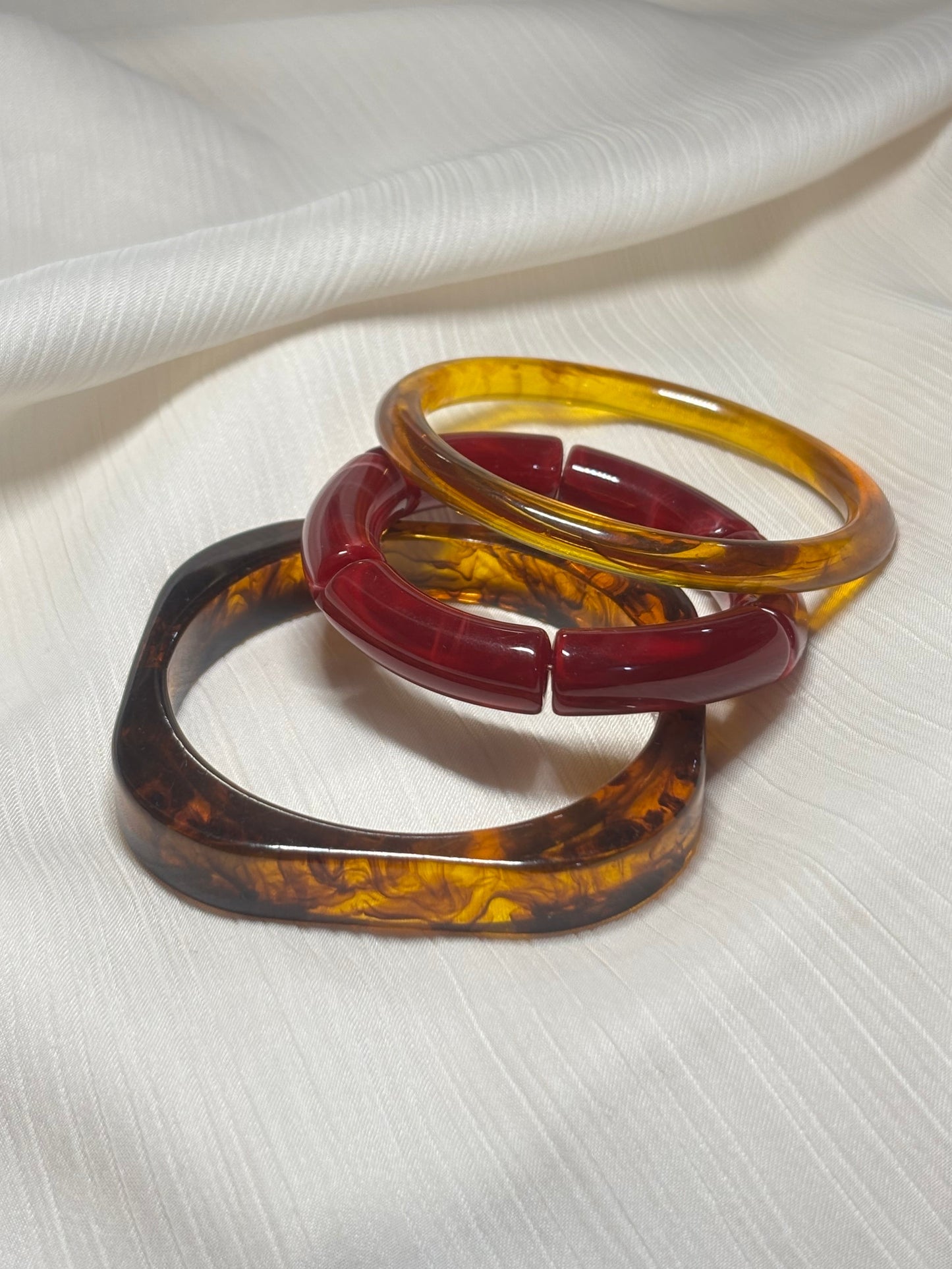 Trio de Bracelet Résine Bordeaux & Ambre