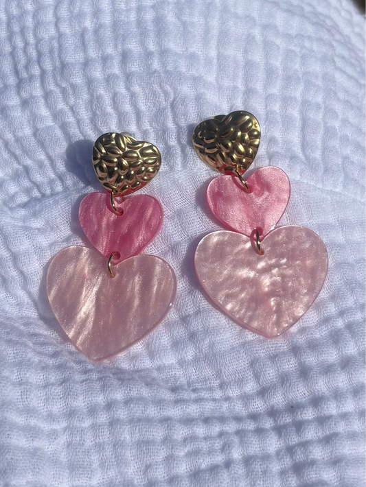 Boucles d’Oreilles Cœurs Rose