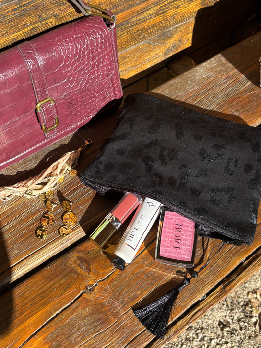 Pochette léopard noire à motifs