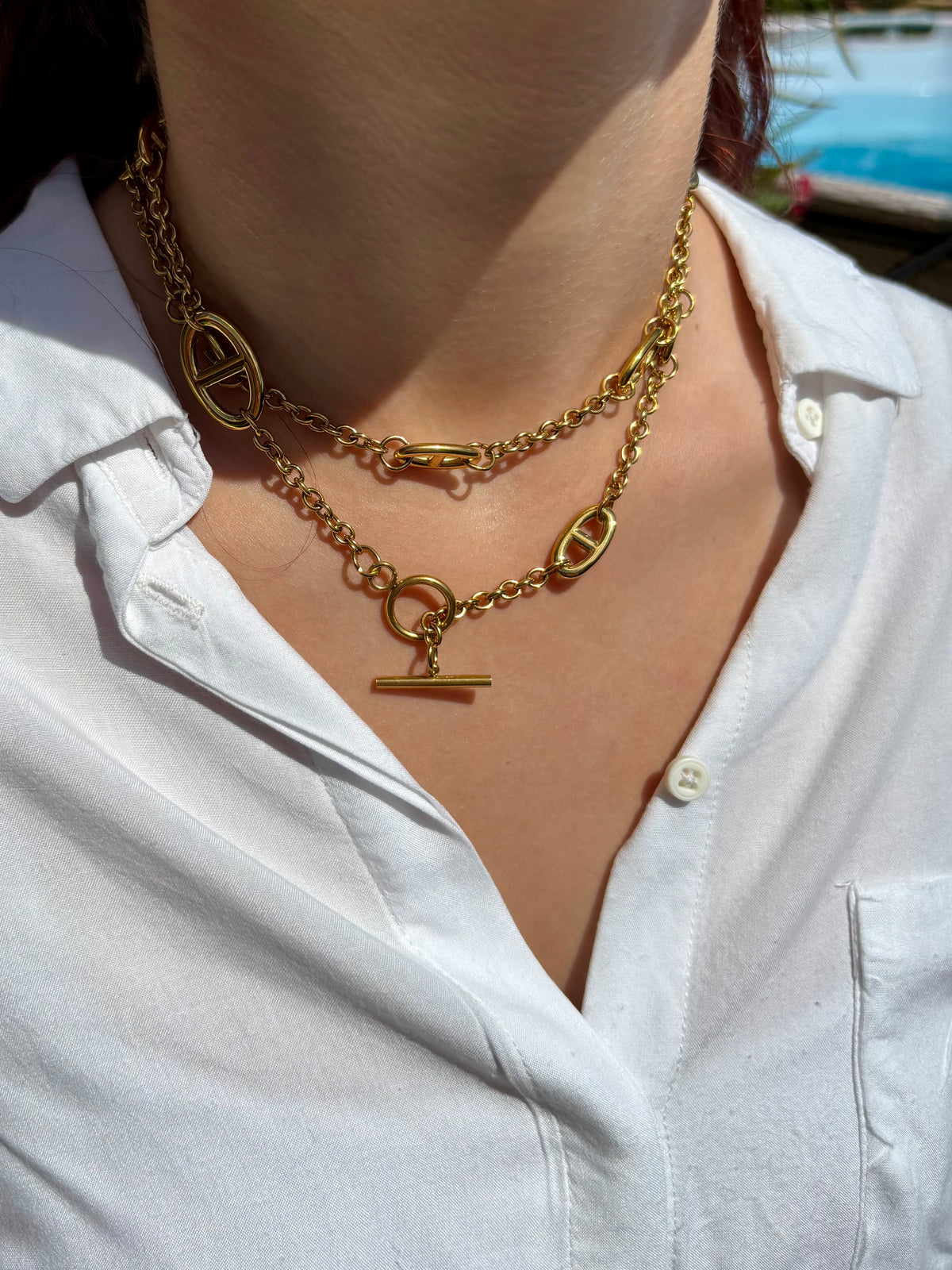 Sautoir maille marine doré