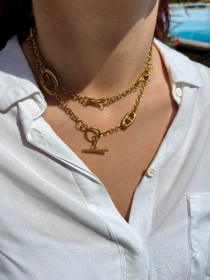 Sautoir maille marine doré