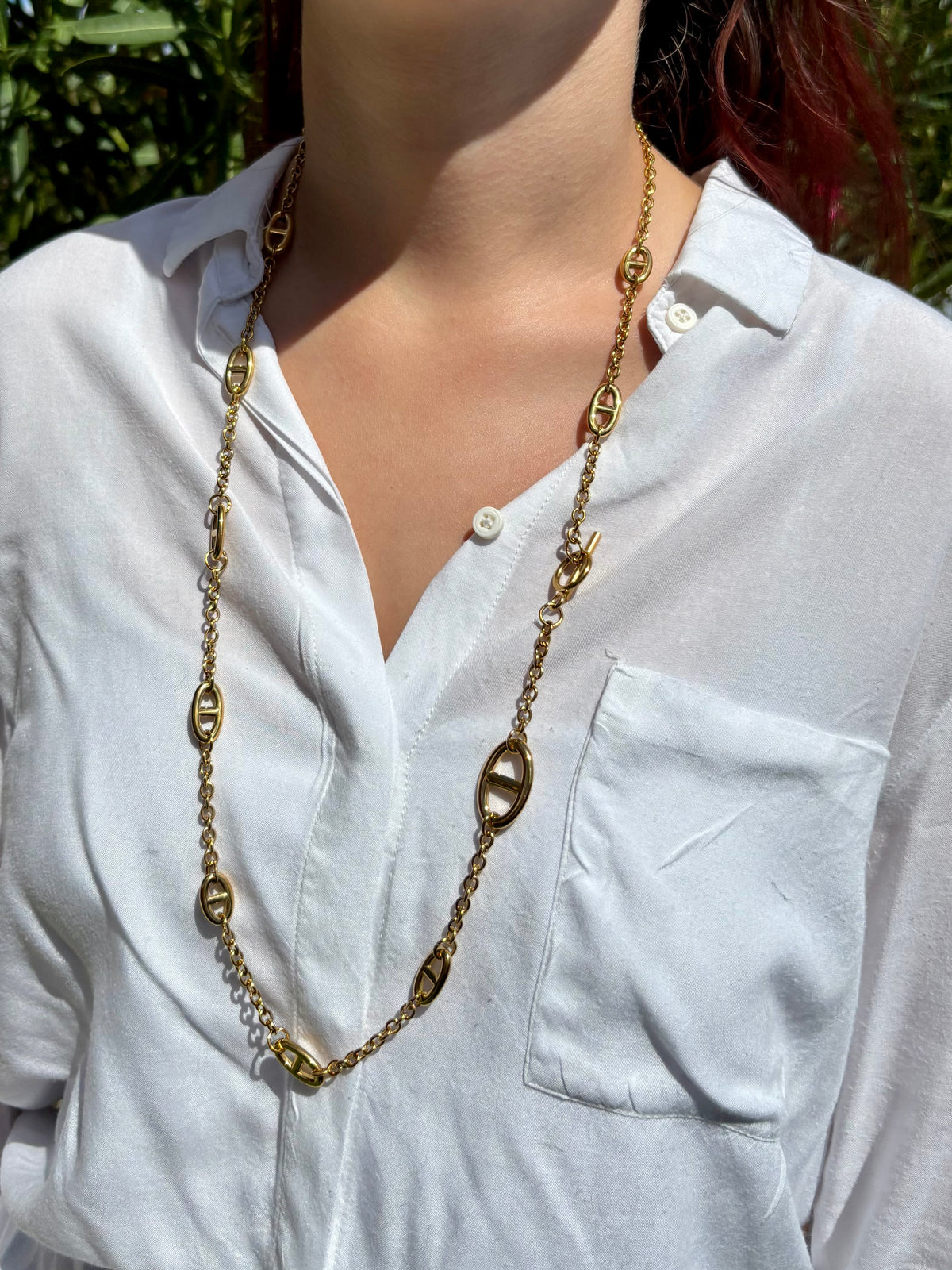 Sautoir maille marine doré