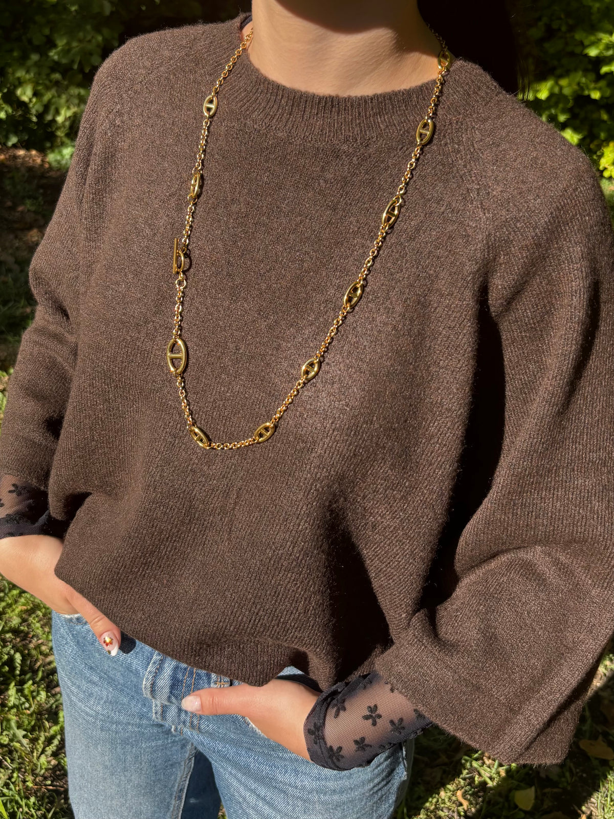 Sautoir maille marine doré