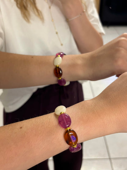 Bracelet à grosses perles -Prune & Ambre