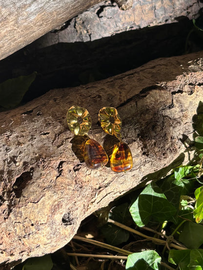 Boucles d'Oreilles Ambre Doré