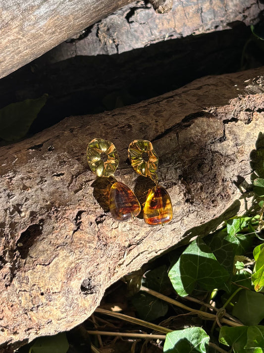 Boucles d'Oreilles Ambre Doré