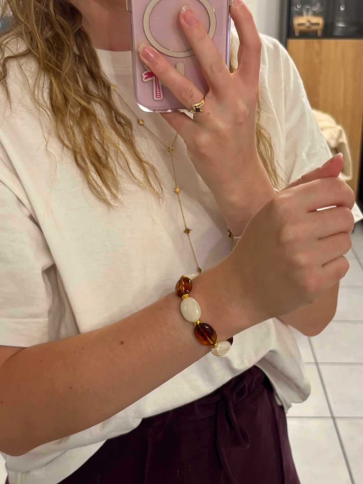 Bracelet à grosses perles - Ecaille & Nacré