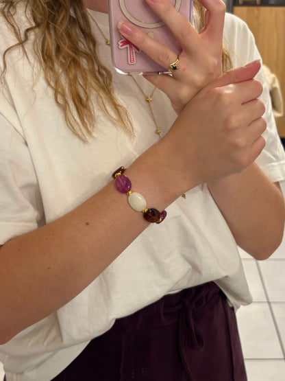 Bracelet à grosses perles -Prune & Ambre