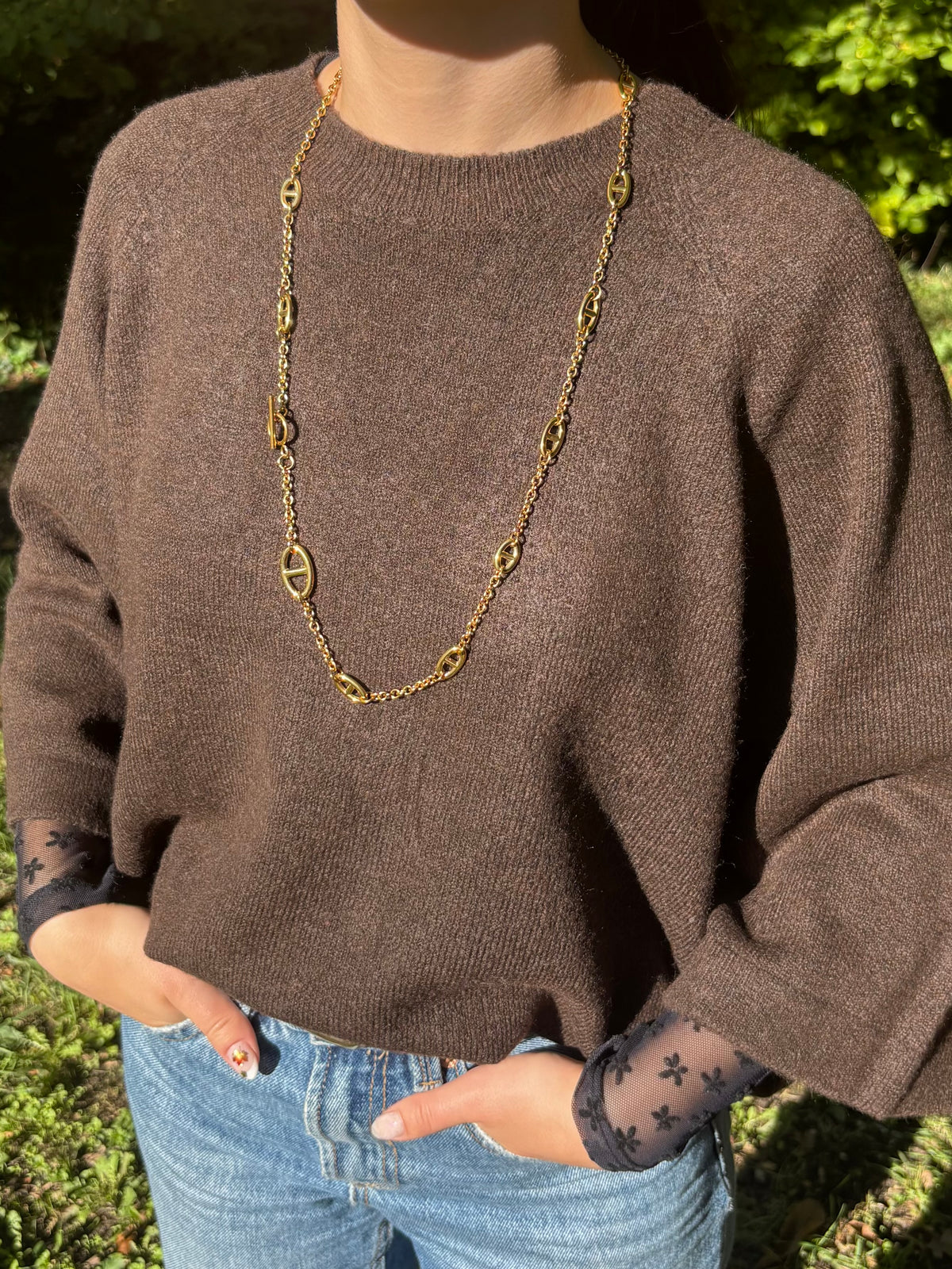 Sautoir maille marine doré
