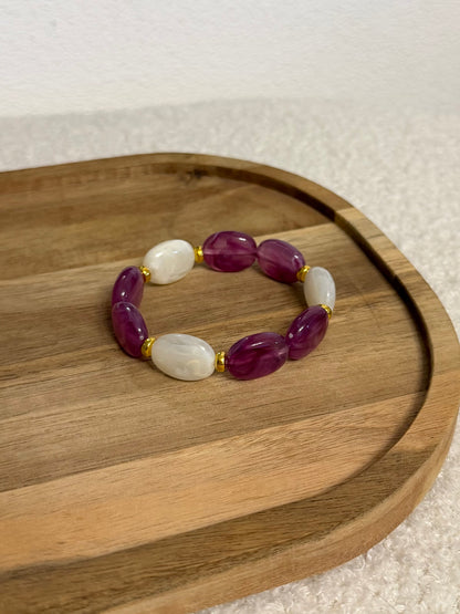 Bracelet à grosses perles - Prune & Nacré