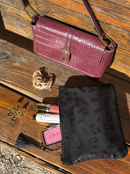 Pochette léopard noire à motifs