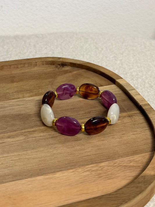 Bracelet à grosses perles -Prune & Ambre