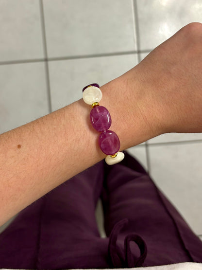 Bracelet à grosses perles - Prune & Nacré