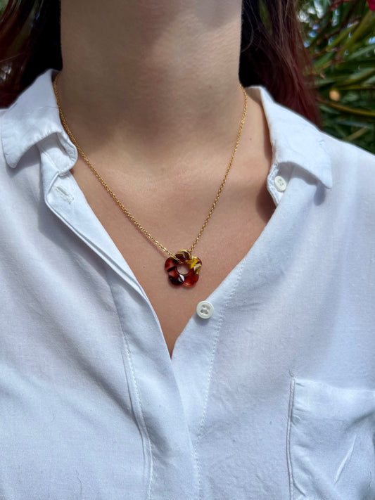 Collier Fleur - Marron