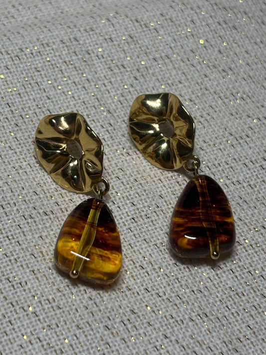 Boucles d'Oreilles Ambre Doré