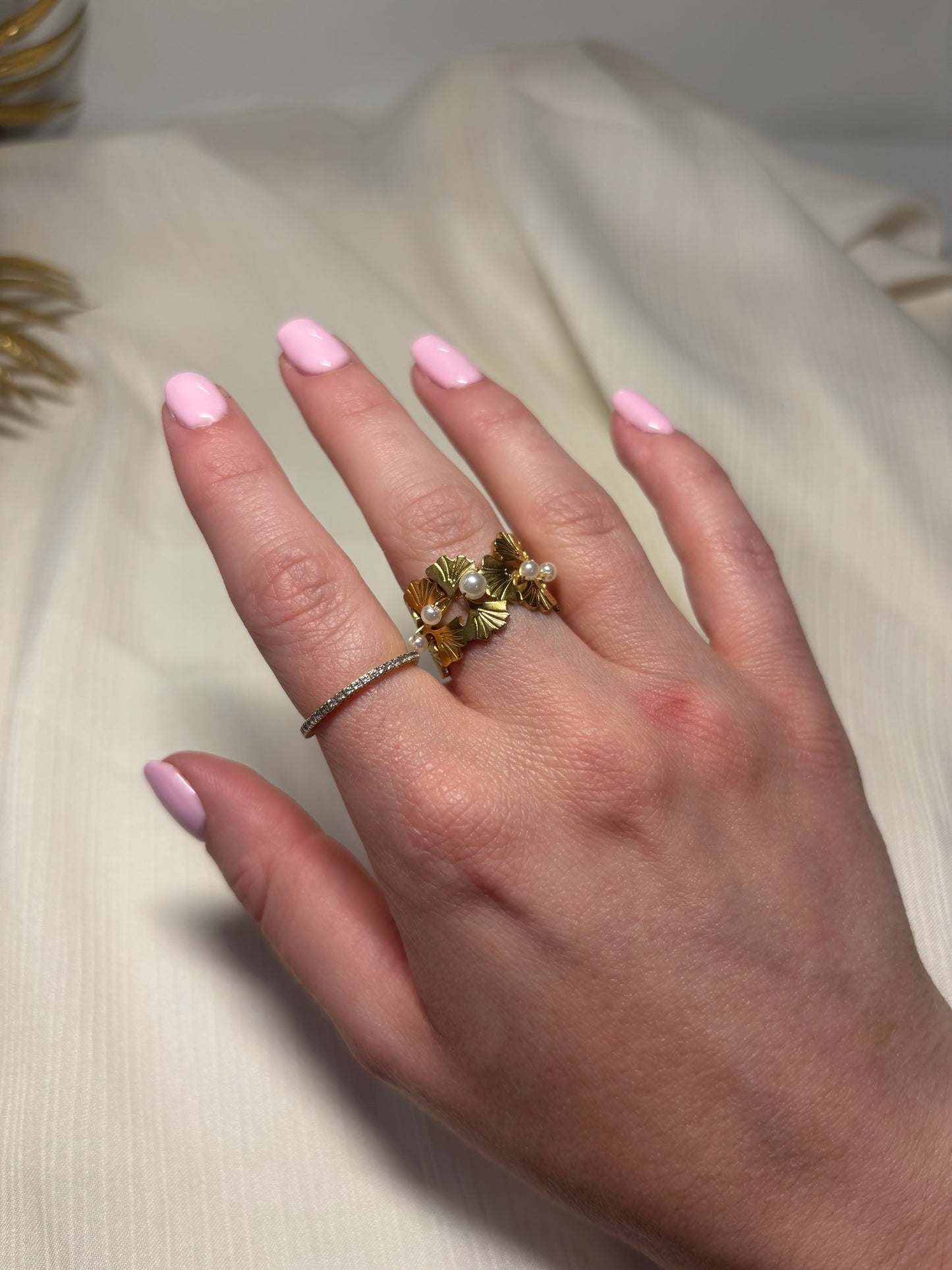 Bague Feuille Perlée