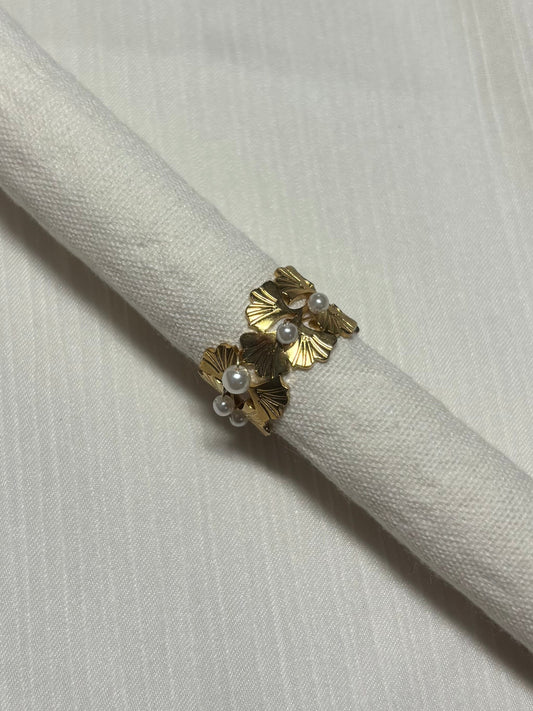 Bague Feuille Perlée