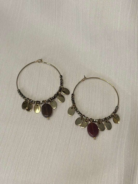 Boucles d'Oreilles Créoles Perles Bordeaux