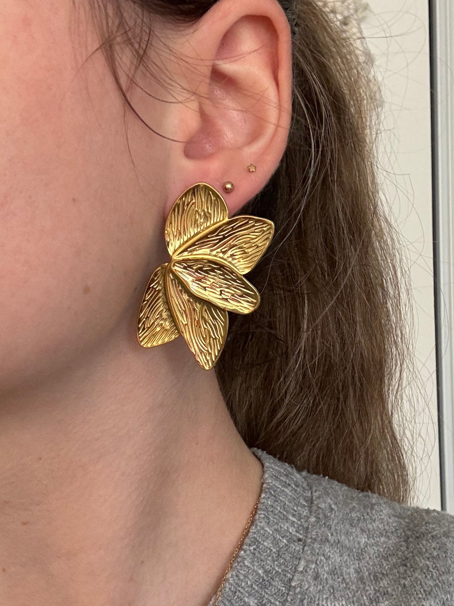 Boucles d'Oreilles Feuilles d'Or