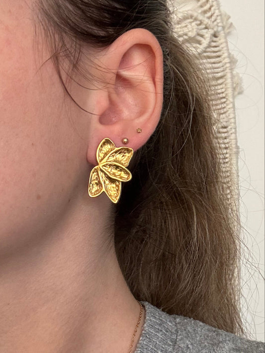Boucles d'Oreilles Petites Feuilles d'Or