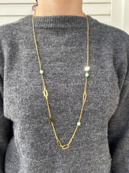 Sautoir Perles Vertes et Nacrées