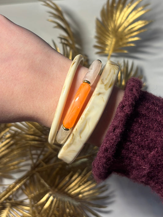Trio de Bracelets Soleil d’Ivoire & Corail Doux
