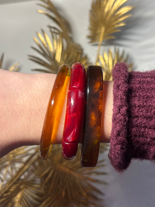 Trio de Bracelet Résine Bordeaux & Ambre