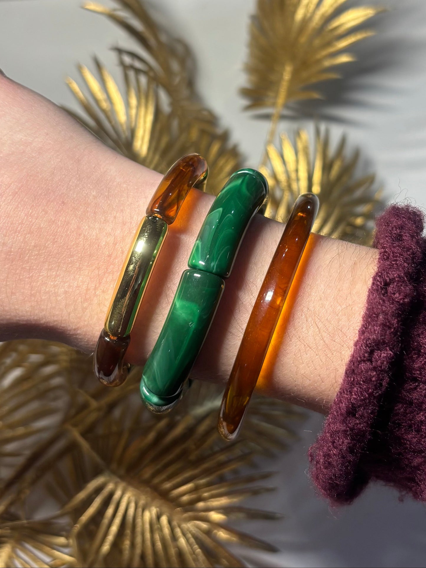 Trio de Bracelets Résine Émeraude & Ambre