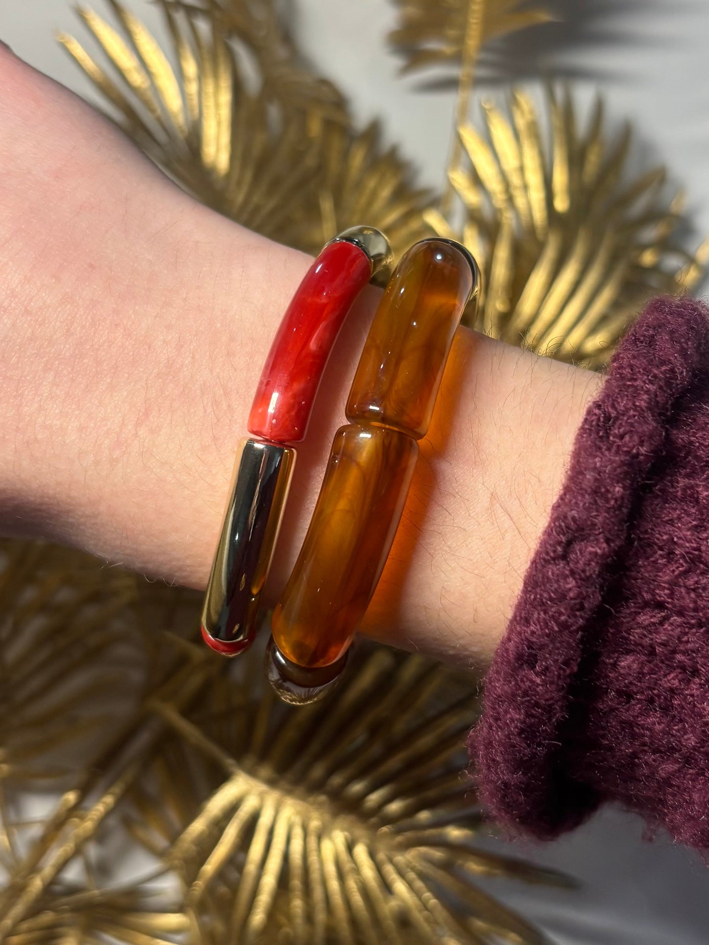 Duo de Bracelets Résine Rouge & Ambre