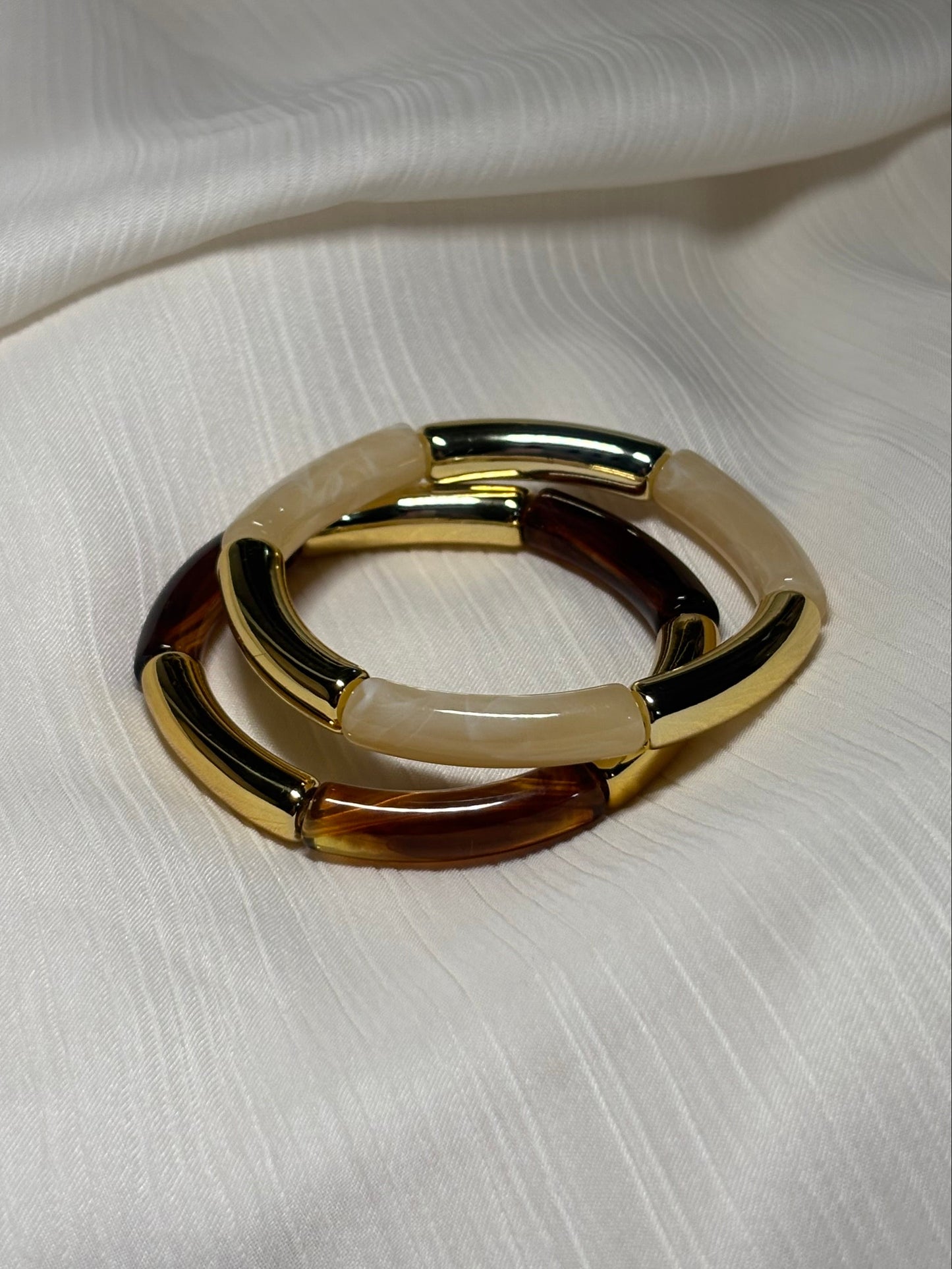 Duo de Bracelets Éclat Nomade – Ivoire & Écaille Dorée