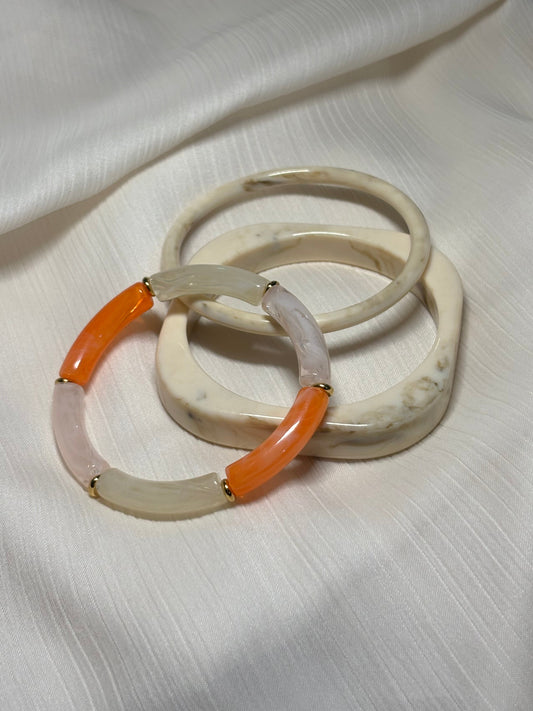Trio de Bracelets Soleil d’Ivoire & Corail Doux