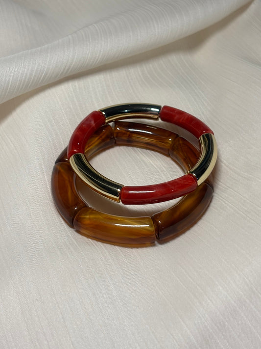 Duo de Bracelets Résine Rouge & Ambre